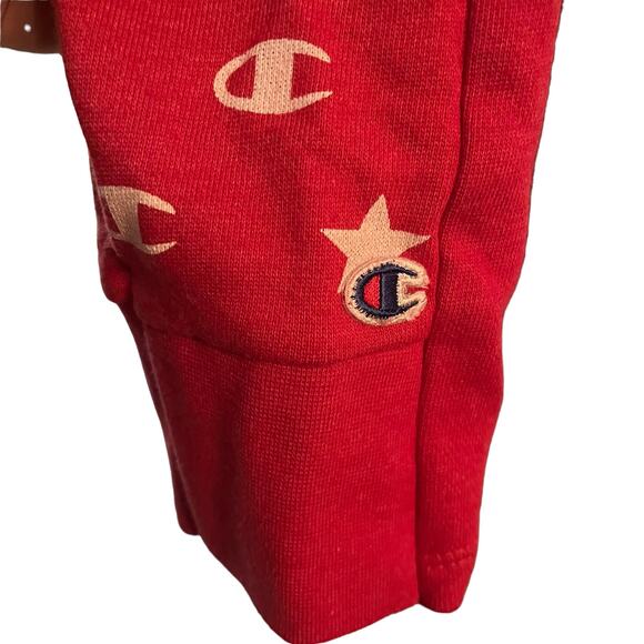 Champion Cherry Red Logo Print Sweatshirt Short Style XL Cotton Blend Streetwear - Picture 8 of 9